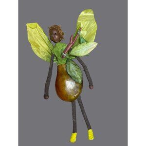 Pear-Themed Fairy Figurine With Fabric Leaves & Stick Accessory Ornament